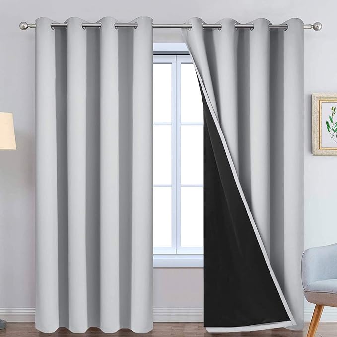 Yakamok Light Grey 100% Blackout Curtains 96 Inches Long 52" Wide 2 Panel