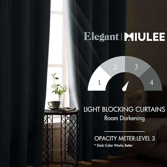 MIULEE Slate Blue Blackout Bedroom Curtains Drapes 96 Inch Long 52"x96"