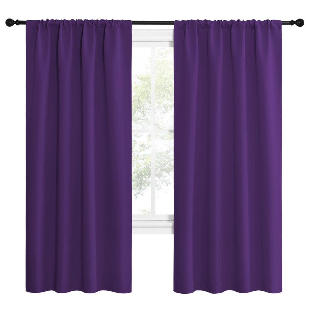 NICETOWN Blackout Curtains for Living Room - Triple Weave Home Decoration Thermal Insulated Solid Rod Pocket Blackout Drapes for Bedroom(Set of 2, 42 x 72 Inch, Royal Purple)