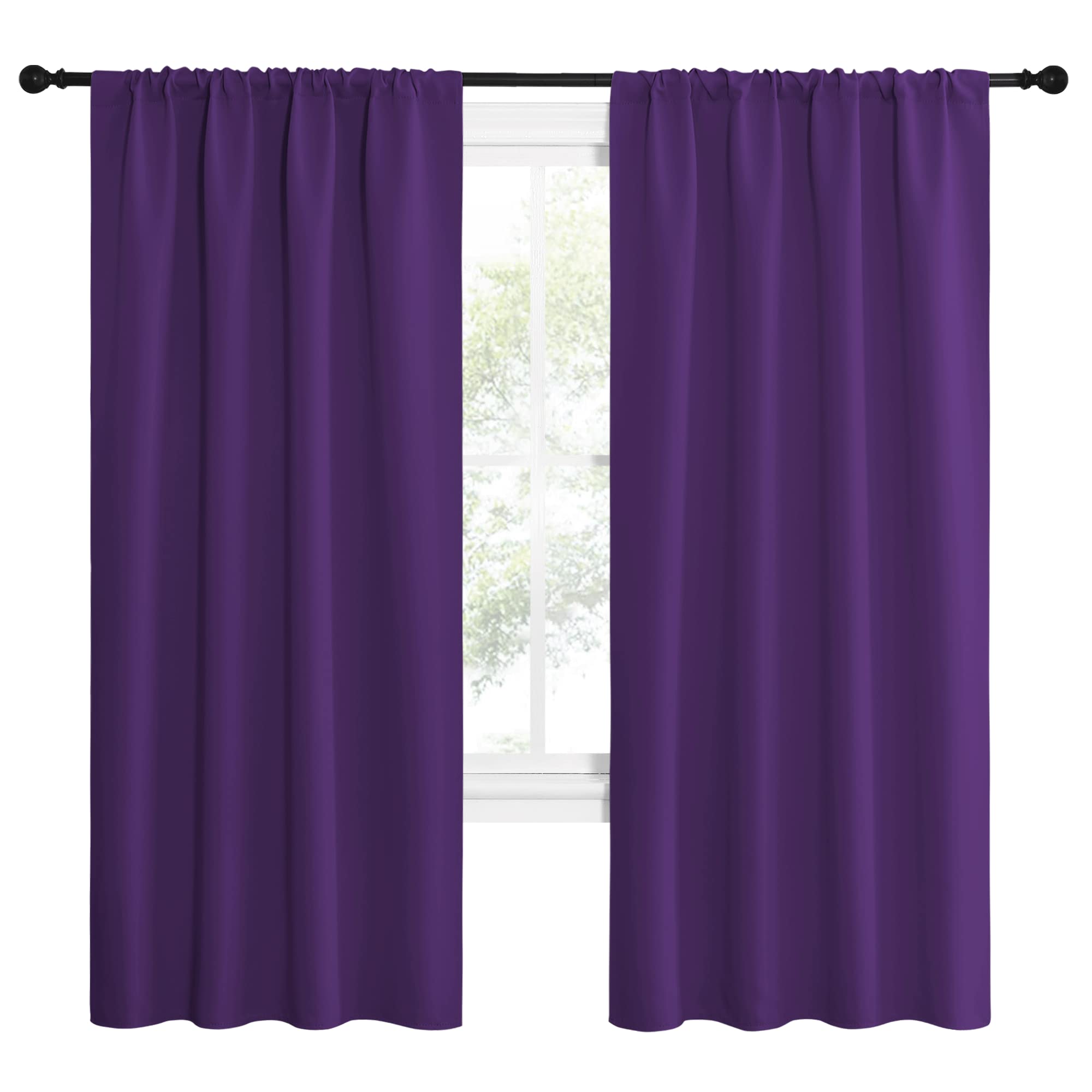 NICETOWN Blackout Curtains for Living Room - Triple Weave Home Decoration Thermal Insulated Solid Rod Pocket Blackout Drapes for Bedroom(Set of 2, 42 x 72 Inch, Royal Purple)