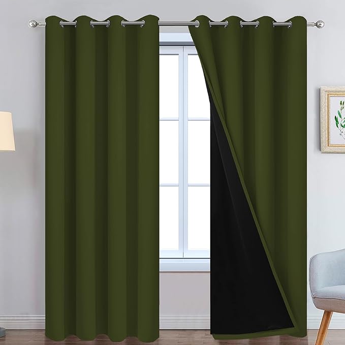 Yakamok Olive Green 100% Blackout Curtains 84 Inches Long 52" Wide 2 Panels