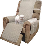 U-NICE HOME Recliner Chair Covers Reversible Quilted Water Repellent Pet Protectors with Elastic Straps (23''Recliner Small, Beige/Beige)
