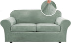 H.VERSAILTEX Real Velvet Plush 3 Piece Stretch Sofa Covers Couch Covers for 2 Cushion Couch Sofa Slipcovers Width Up to 90 Inch Thick Soft Stay in Place (Large Sofa, Sea Grass)
