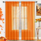 SpaceDresser Basic Rod Pocket Sheer Voile Window Curtain Panels White 1 Pair 2 Panels 38 Width 84 Inch Long for Kitchen Bedroom Children Living Room Yard(Orange,38 W x 84 L)