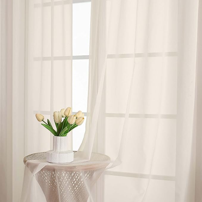 OVZME Cream Sheer Curtains 63 Inches Long 2 Panels Set, Light Filtering Sheer Curtains for Living Room Bedroom 59 Inch Extra Wide, Modern Voile Filmy Rod Pocket Window Drapes, 59Wx63L Inches