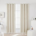 Deconovo Designer Series Silver Cubic Print Room Darkening Curtains for Living Room Bedroom Sliding Glass Door, Light Beige, 52W x 95L Inches Long, 2 Panels