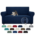 ZNSAYOTX Super Stretch Couch Cover Love Seat Sofa Covers for Living Room Dogs Pet Friendly Furniture Protector Spandex Loveseat Slipcovers with Anti Slip Foam Sticks (Navy Blue, Loveseat)