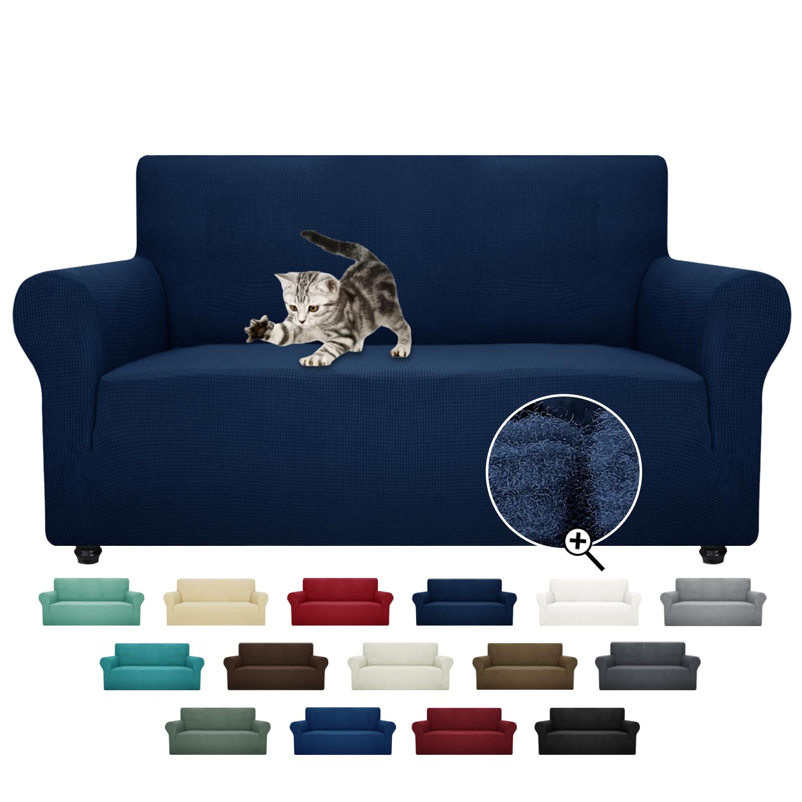 ZNSAYOTX Super Stretch Couch Cover Love Seat Sofa Covers for Living Room Dogs Pet Friendly Furniture Protector Spandex Loveseat Slipcovers with Anti Slip Foam Sticks (Navy Blue, Loveseat)