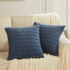 Fancy Homi 4 Packs Dusty Blue Decorative Throw Pillow Covers 18x18 Inch for Living Room Couch Bed Sofa, Rustic Farmhouse Boho Home Decor, Soft Plush Striped Corduroy Square Cushion Case 45x45 cm