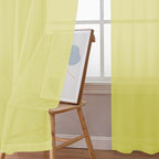 Simplebrand Lemon Short Sheer Curtains 45 Inch Length for Small Windows, Rod Pocket 2 Panels Set Solid Voile Drapes Window Sheer Curtains for Bedroom Bathroom Kids Room Kitchen, 42x45 Inch, Lemon