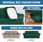 H.VERSAILTEX Modern Velvet Plush 4 Piece High Stretch Sofa Slipcover Furniture Protector Form Fit Velvet Extra Large Sofa Cover for 3 Cushion Couch Width Up to 105 Inch(XL Sofa, Vintage Green)