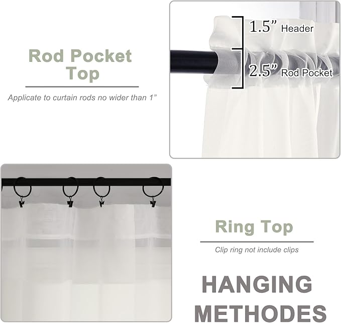 OWENIE Sheer Curtains 108" inches Long, 2 Panels Sheer Curtain Set, Rod Pocket Voile Drapes for Living Room, Airy Soft-Touching Drapes, 2pcs, Each 42" W x 108" L, Ivory