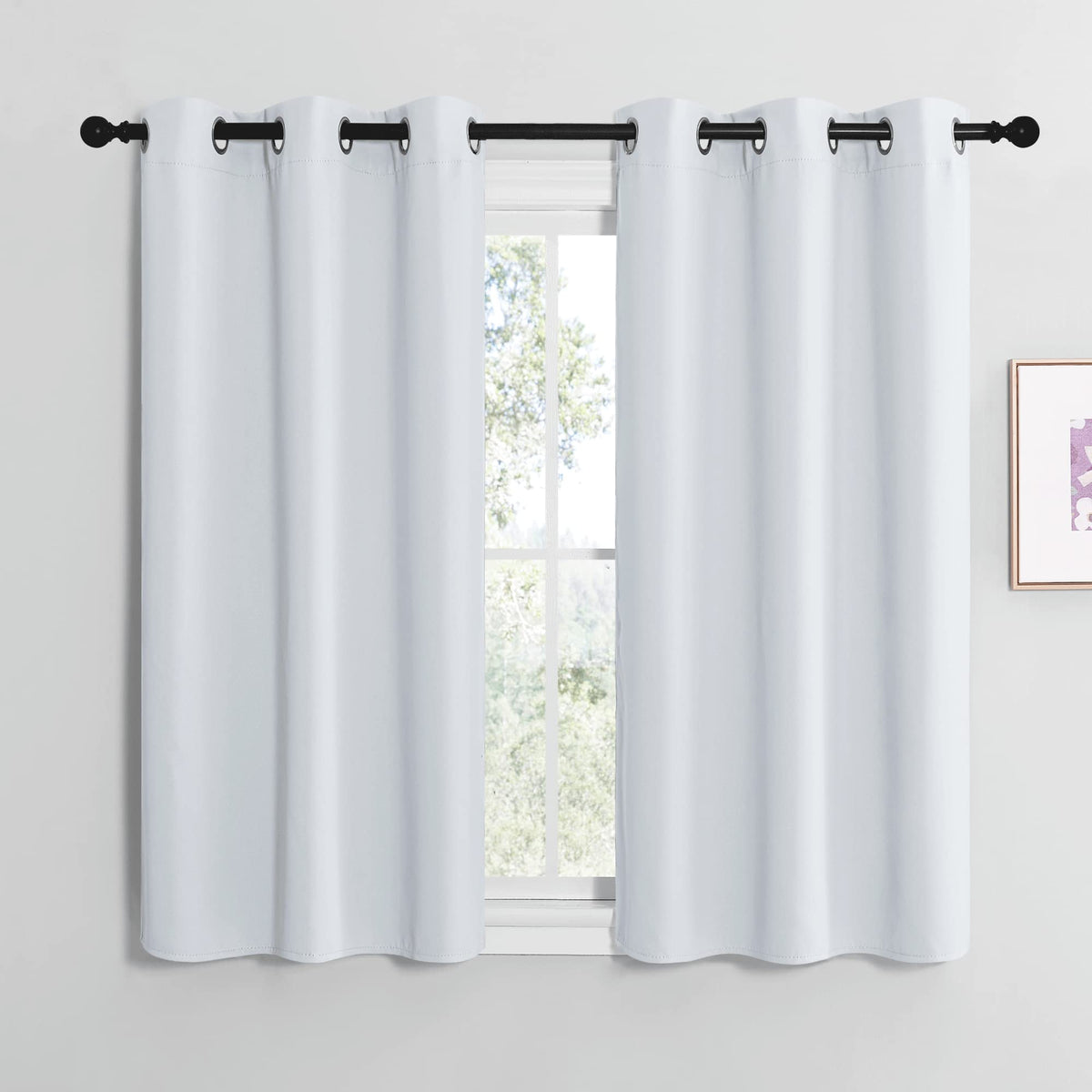 NICETOWN Bedroom Curtains Blackout Drapery Panels, Three Pass Microfiber Thermal Insulated Solid Ring Top Blackout Window Curtains/Drapes (Two Panels, 42 x 50 inches, Gray)