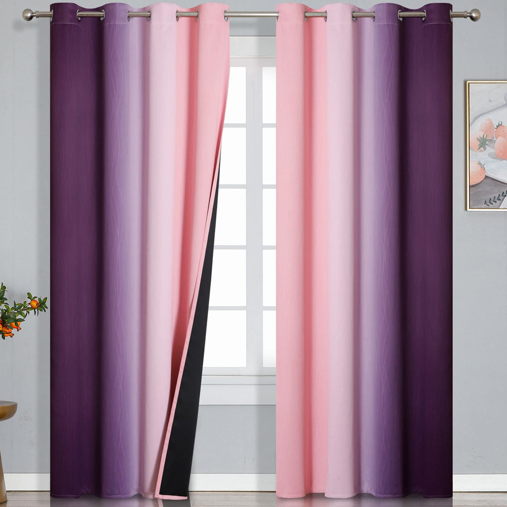 Pink and Purple Ombre Blackout Curtains for Girls Bedroom 102 Inches Long
