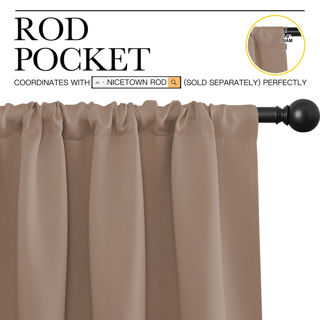 NICETOWN Kitchen Window Blackout Curtains - Window Treatment Thermal Insulated Rod Pocket Small Blackout Draperies/Drapes for Bedroom/Kitchen (Cappuccino, Set of 2, 42 inches Wide by 54 inches Long)