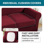Turquoize 4 Piece Sofa Covers for 3 Cushion Couch Sofa Slipcover Soft Couch Cover for Dogs-Washable Sofa Furniture Covers with 3 Individual Cushion Covers,Jacquard Fabric(3 Cushion Sofa, Burgundy)