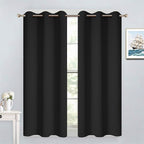 Yakamok Blackout Curtains for Bedroom - Grommet Thermal Insulated Room Darkening Curtains for Living Room, Set of 2 Panels (38 x 54Inch, Black)