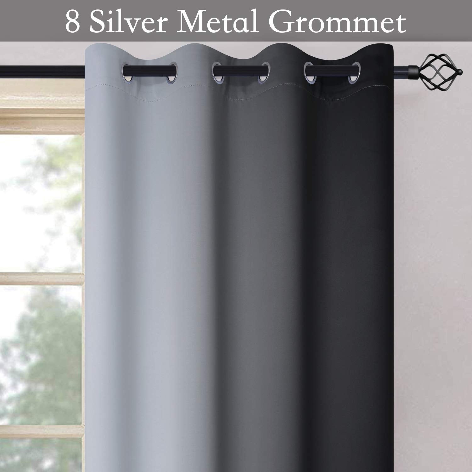 SimpleHome Ombre Black to Grey White Curtains for Living Room 52Wx54L
