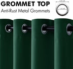 MIULEE Christmas Dark Green Blackout Curtains for Bedroom Living Room Thermal Insulated Room Darkening Grommet Top Solid Light Blocking Drapery Set of 2 Window Panels 52 x 72 Inches Hunter Green