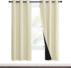 NICETOWN Living Room Completely Shaded Draperies, Privacy Protection & Noise Reducing Ring Top Drapes, Black Lined Insulated Window Treatment Curtain Panels (Beige, 2 Pieces, W37 x L70)