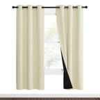 NICETOWN Living Room Completely Shaded Draperies, Privacy Protection & Noise Reducing Ring Top Drapes, Black Lined Insulated Window Treatment Curtain Panels (Beige, 2 Pieces, W37 x L70)