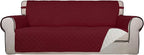 PureFit Reversible Quilted Sofa Cover, Water Resistant Slipcover Furniture Protector, Washable Couch Cover with Non Slip and Elastic Straps for Kids, Pets (Sofa, Red/Ivory)