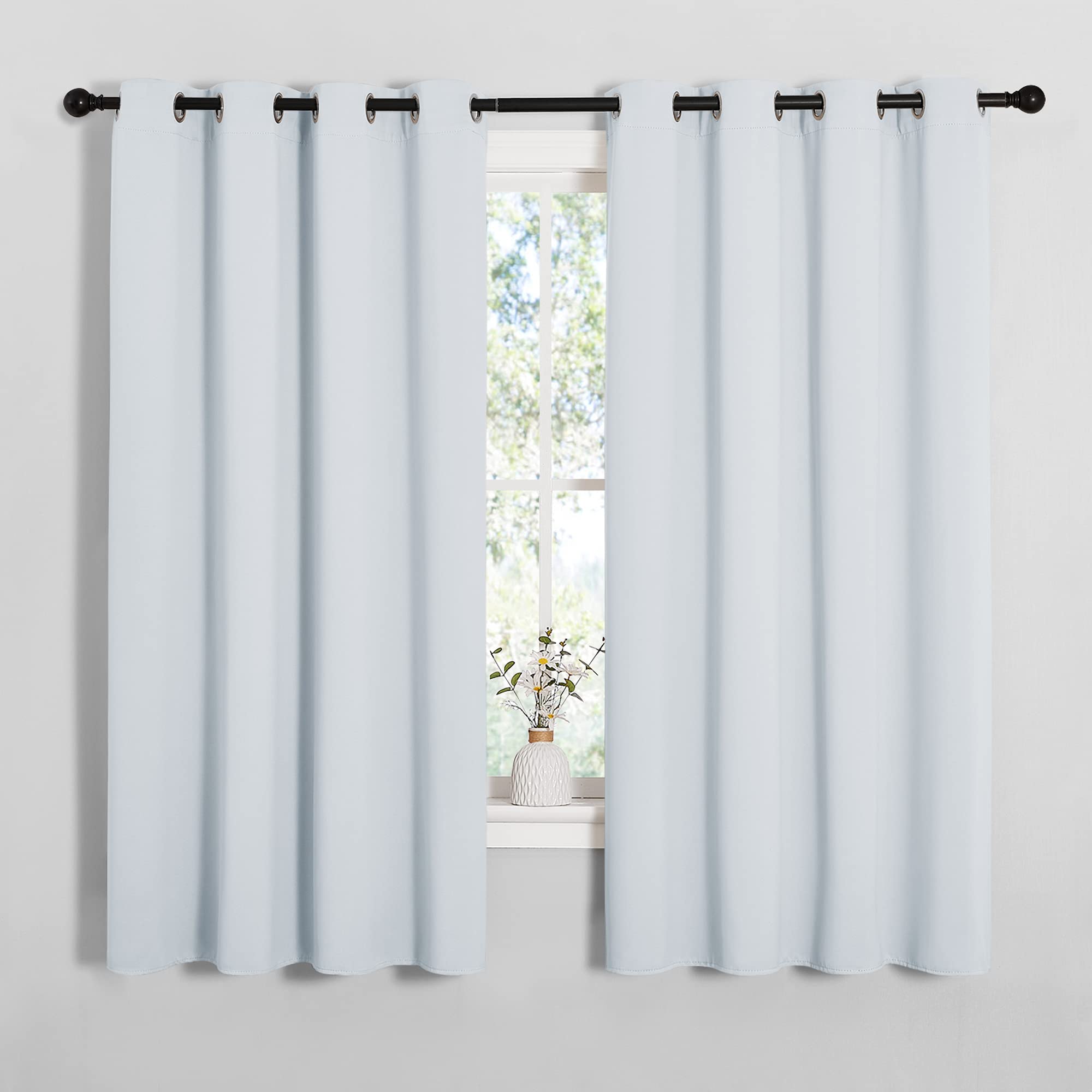 NICETOWN Blackout Curtain Panels for Bedroom, Greyish White, 2 Panels, W55 x L57-inch, Grey, Thermal Insulated Grommet Top Blackout Draperies and Drapes for Basement