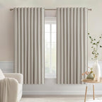 MIULEE Natural Back Tab Blackout Curtains 63 Inch Length 2 Panels Set for Living Room Bedroom Privacy, Rod Pocket/Pinch Pleat Thermal Insulated Room Darkening Pleated Light Blocking Drapes