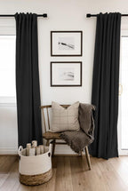 Linen Textured Total Blackout Curtains for Bedroom 72 Inches Long, Black