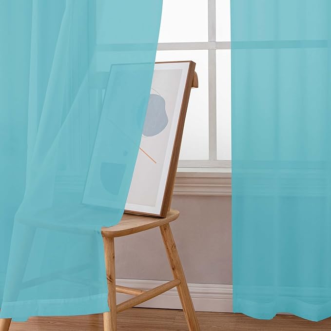 Chyhomenyc Sheer Curtains 108 Inch Length 2 Panels Set, Extra Long Light Filtering Solid Voile Window Drapes for Living Room Bedroom, 42Wx108L, 9FT Length, Set of 2, Aqua