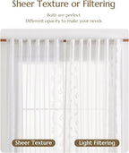 jinchan Belrose Linen Sheer Curtains for Living Room 96 Inch Length Sheer Voile Embroidered Floral Curtains for Bedroom Light Filtering Rod Pocket Window Treatments Farmhouse Decor 2 Panels White