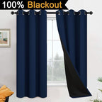 Yakamok 100% Blackout Lined Pair Curtains for Bedroom, Window Treatment Thermal Insulated Soundproof Drapes for Living Room(42Wx63L,Navy Blue, 2 Panels)