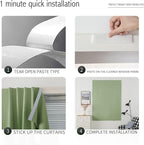 Magic Tape Blackout Curtains for Bedroom No Drillng Self Adhesive Curtains No Rod Small Window, 47" W X 84" L, Sage Green, 1 Panel