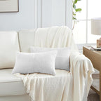 Fancy Homi 2 Packs White Lumbar Decorative Throw Pillow Covers 16x32 Inch for Living Room Couch Bed Sofa, Rustic Farmhouse Boho Home Decor, Soft Striped Corduroy Rectangle Accent Cushion Case 40x80 cm