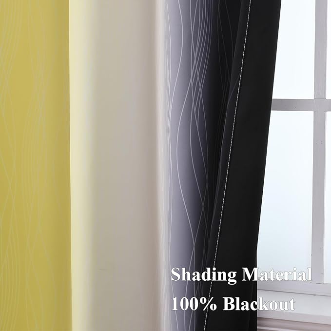 Estelar Textiler Yellow and Black Ombre Blackout Curtains 102 Inch Long, Thermal Insulated Grommet Drapes for Bedroom, Full Room Darkening Gradient Curtains for Living Room, 52Wx102L, 2 Panels