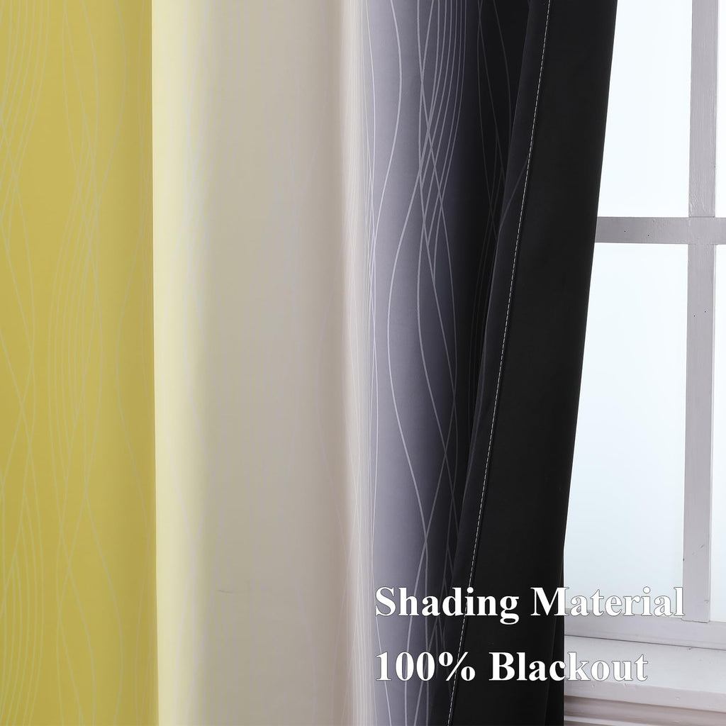 Estelar Textiler Black and Yellow Ombre Blackout Curtains 72 Inches Long