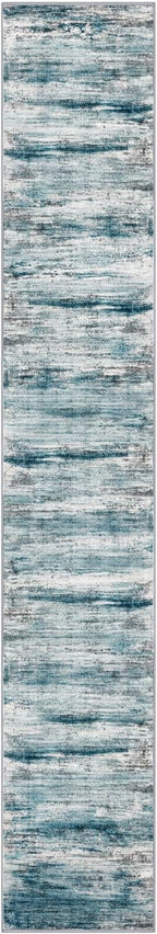 KOZYFLY Modern Abstract Hallway Runner, 2x12 Washable Rug Runner Non-Slip Soft Striped Kitchen Runner Rug, Light Blue Print Carpet for Entryway Bathroom Laundry Room Foyer