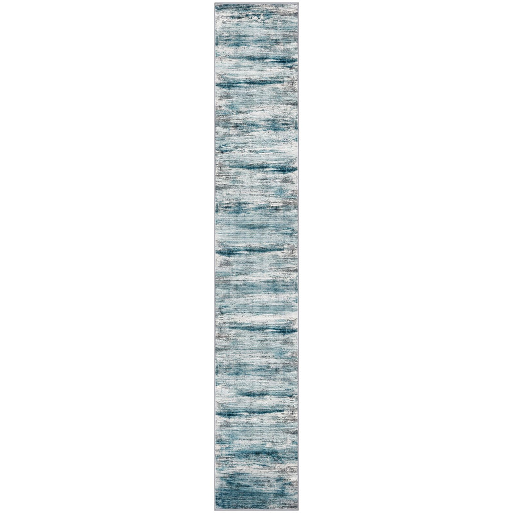 KOZYFLY Modern Abstract Hallway Runner, 2x12 Washable Rug Runner Non-Slip Soft Striped Kitchen Runner Rug, Light Blue Print Carpet for Entryway Bathroom Laundry Room Foyer