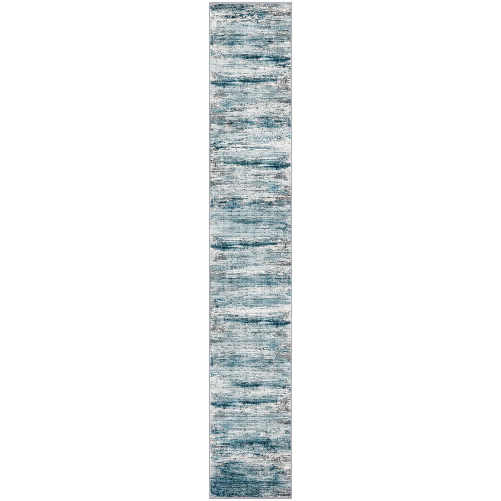 KOZYFLY Modern Abstract Hallway Runner, 2x12 Washable Rug Runner Non-Slip Soft Striped Kitchen Runner Rug, Light Blue Print Carpet for Entryway Bathroom Laundry Room Foyer