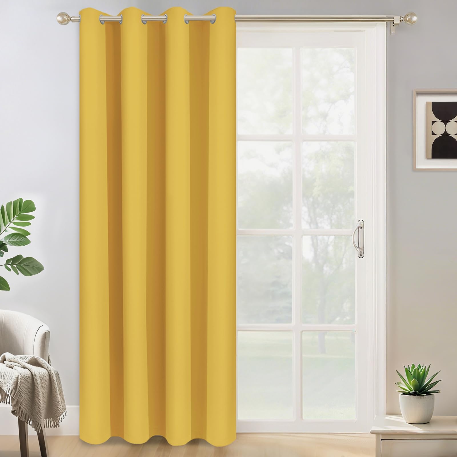 Yakamok Mustard Yellow Room Darkening Curtains 84 inch Sliding Door Drapes