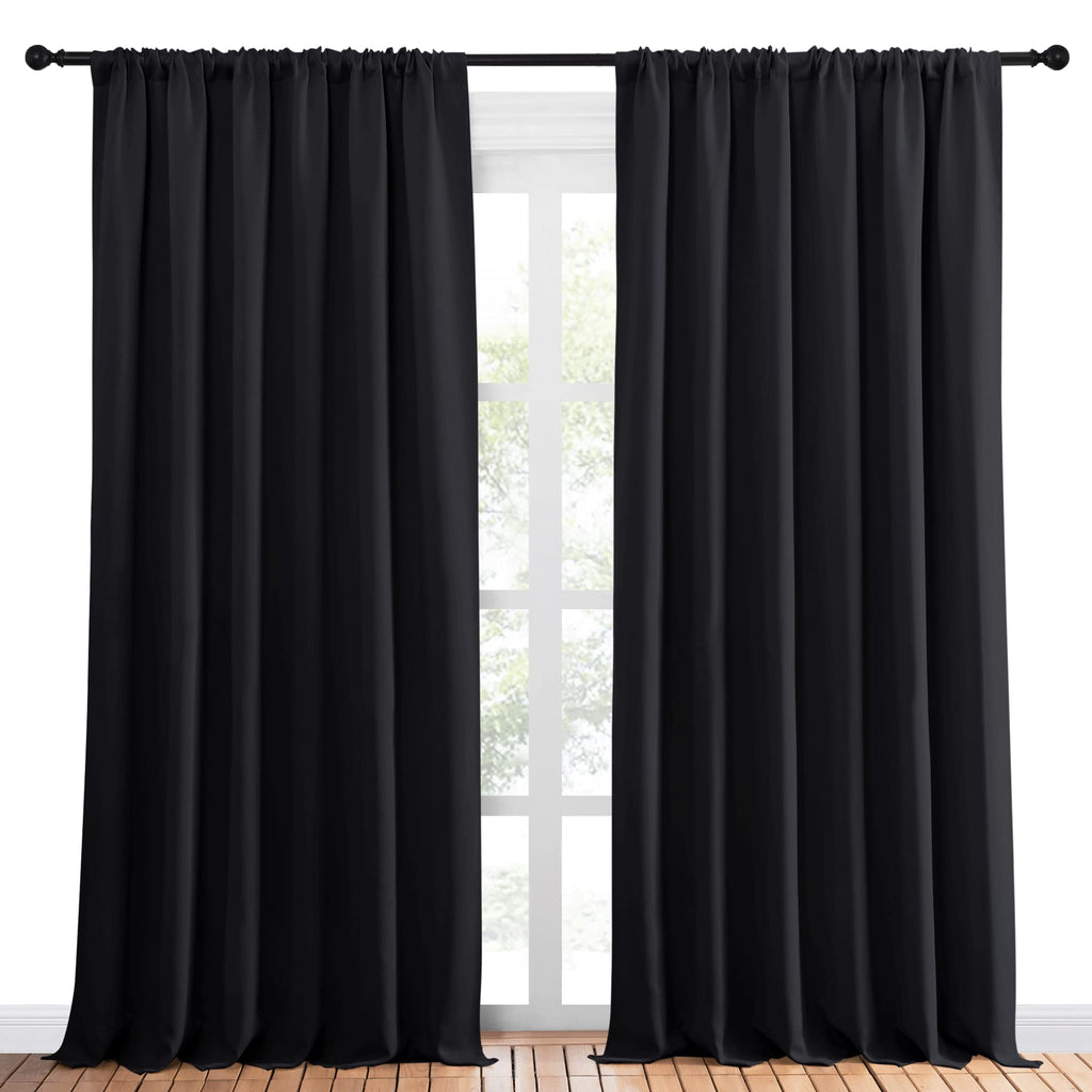 NICETOWN Black Blackout Curtain Blinds - Solid Thermal Insulated Window Treatment Blackout Drapes for Bedroom (2 Panels, 70 inches Wide by 95 inches Long)