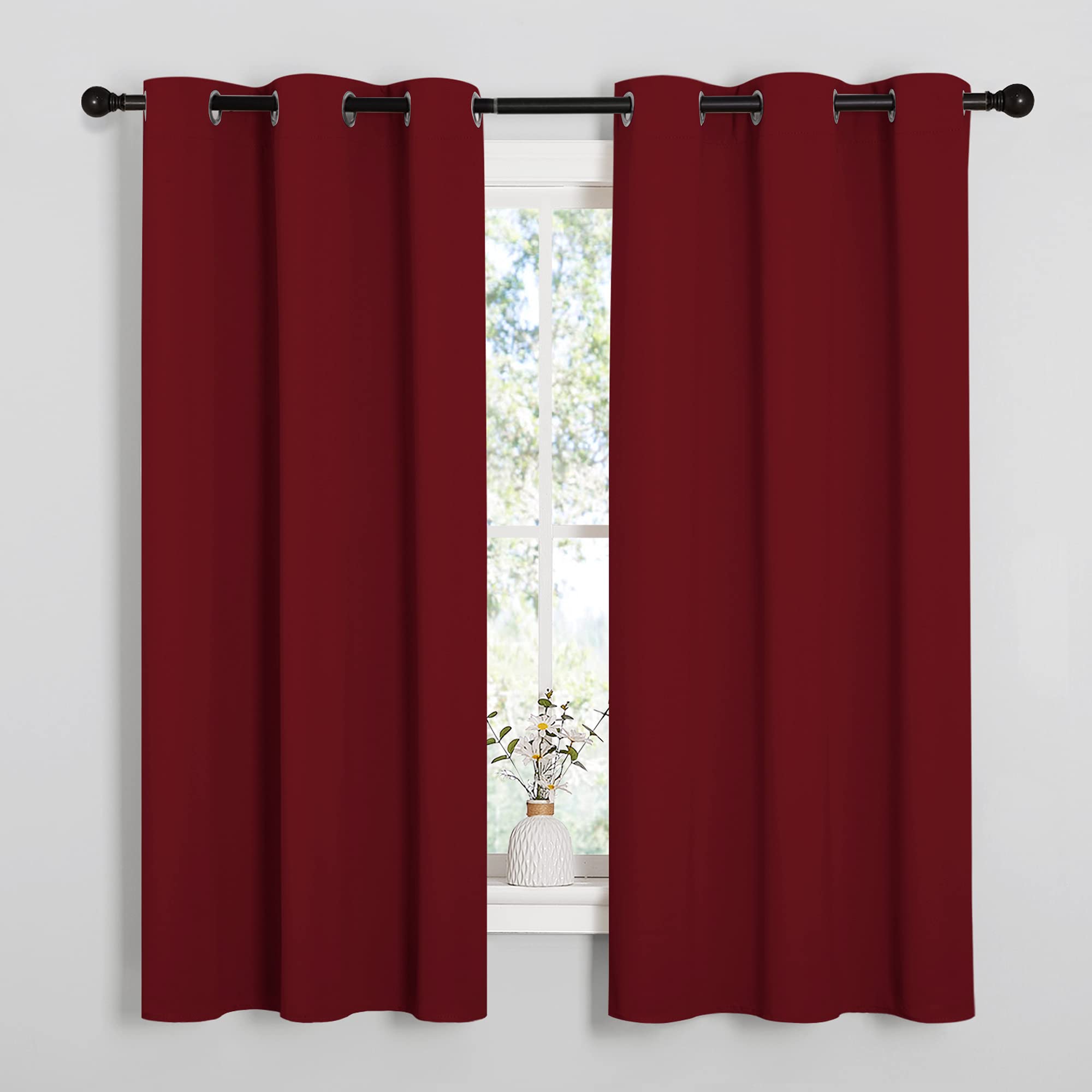 NICETOWN Burgundy Red Blackout Curtains 48 inches Length for Laundry Room, 2 Panels, 42" Wide, Thermal Insulated Decoration Drapes for Short Window