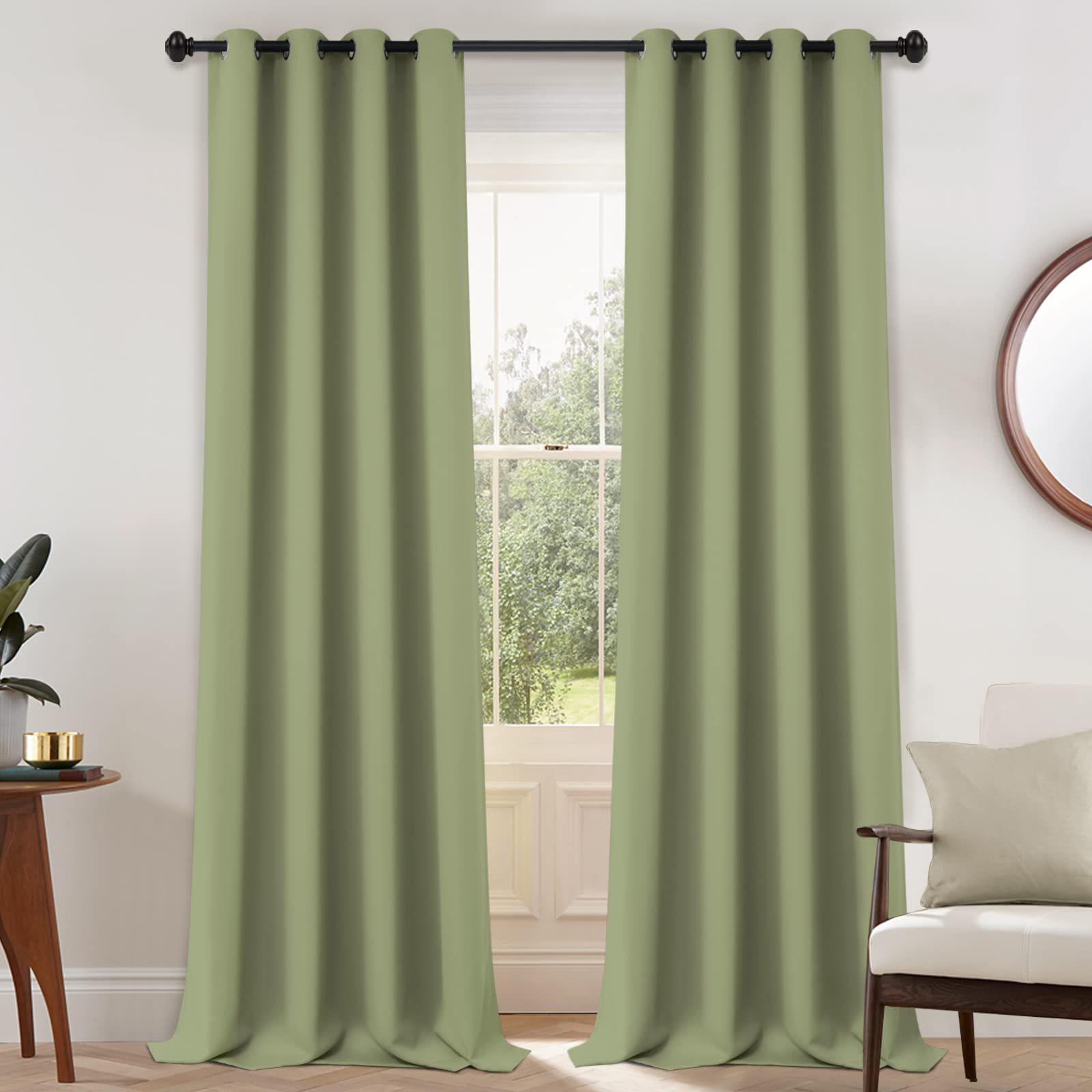 Yakamok Room Darkening Curtains 52x108 inch Length Sage Green-Living Room