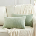 Fancy Homi 2 Packs Sage Green Lumbar Decorative Throw Pillow Covers 14x24 Inch for Couch Bed, Rustic Farmhouse Boho Home Decor, Soft Striped Corduroy Rectangle Accent Cushion Case 35x60 cm