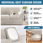 H.VERSAILTEX High Stretch Sofa Slipcover 4 Piece Cover Velvet Furniture Protector Form Fit Thick Velvet Extra Large Sofa Cover for 3 Cushion Couch Width Up to 97 Inch (Large Sofa, Oatmeal)
