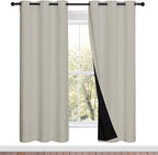 NICETOWN 100% Blackout Window Curtain Panels, Full Light Blocking Drapes with Black Liner for Nursery, 72-inch Drop Thermal Insulated Draperies (Natural, 2 Pieces, 42-inch Wide Per Panel)