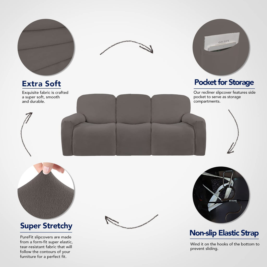PureFit Super Stretch 3 Seats Recliner Sofa Couch Cover with Pocket