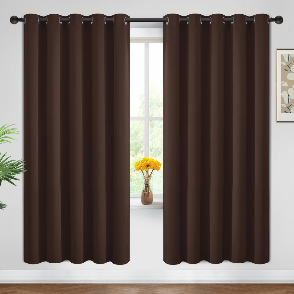 Yakamok Room Darkening Curtains 62x72 inch Long Chocolate Brown-Living Room