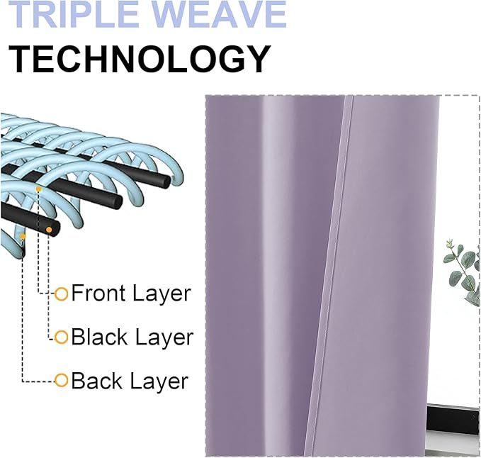 Simplebrand Ava Lilac Blackout Curtains for Bedroom 72 Inch Length 2 Panels Set, Privacy Thermal Insulated Rod Pocket Window Curtains for Patio French Door Front Door, W40 x L72 Inch, Lilac