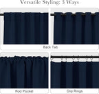 PONY DANCE Blackout Window Curtains - Double Panels Back Tab & Rod Pocket Thermal Insulated Short Drapes for Kitchen Bedroom, 52 Wide x 45 Long Per Panel, Navy Blue, 2 Pieces